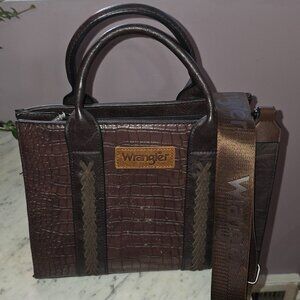 Wrangler Western Cowgirl Croc Embossed Satchel Crossbody Bag Brown